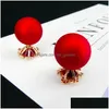 Stud Pendiente coreano Lady Elegant Red Snowflake 925 Sterling Sier Ear Pin Ball Pendientes de flores para mujeres Joyería de entrega de gota Dhgarden Dhcpi