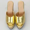 Olomm Quality Women Summer Platform Mules Sandals Wedges High Heels Open Toe Gorgeous Gold Silver Culb Wear Shoes US Size 5-20