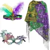 Hårklipp mardi gras halvmask sjal pannband set för karnevaler festliga fester