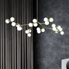 LED nordique Branches d'arbre lustres boules de verre plafond suspendus lumières salon salle à manger chambre décor Luminaire noir or