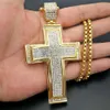 Anhänger Halsketten Hip Hop Iced Out Big Cross Anhänger Halskette für Männer Goldfarbe Edelstahl Strass Halskette Hiphop Christian Schmuck T230413