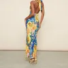 Casual Dresses BKLD Transparent Mesh Sexy Slim Floral Dress Summer Going Out Outfits Elegant Fashion Women's Halter Backless Bodycon