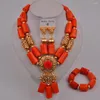 Necklace Earrings Set Red/White /Orange Coral Beads Nigerian Wedding African Jewelry Bridal 2-18-E3