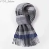 Scarves 100% Wool Long Scarf Men Winter Warm Neck Scarves Classic Business Plaid Blue Scarf Shls Luxury Striped Foulard Hommes YQ231114