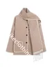 Designer Women Jackets Womens Contrast Trim Scarf Casual Elegant Vintage Winter Jacket Tweed Coat