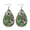 Brincos de bronzeado PRIMEIRA LATERAL PU PU PU PA PATRICK para mulheres Green Leopard Shamrock Heart Lucky Clovers