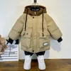 Пуховое пальто, детские куртки для мальчиков, 2023 г., зимняя мода, толстые белые утиные пальто с капюшоном, парки для детей 312 лет, верхняя одежда 231113
