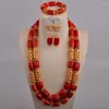 Ensemble de boucles d'oreilles et collier 24 pouces, bijoux de perles de corail de mariage africain nigérian blanc