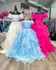 Long Ruffle Little Girl Pageant Dress Cap Sleeves Off-Shoulder Beads Coral Baby Kid Fun Fashion Runway Drama Birthday Formal Cocktail Party Gown Toddler Teen Preteen