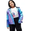 Kvinnorjackor Spring Women Laser Reflective Jacket med Nood Thin Hip Hop Outerkläder Vattentät lös kort plus storlek