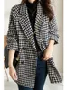 Trajes para mujer Blazers Otoño Moda mujer Houndstooth Blazer de lana Abrigo Doble botonadura Vintage Casual Traje Chaquetas Ropa de abrigo femenina Tops elegantes 231115