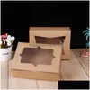 Emballage cadeau Boîte de papier kraft brun blanc avec fenêtre créative Emballage de carton Cookie Aron Boîtes LX4524 Drop Livraison Home Gard Dhliy