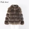 Женское меховое пальто из искусственного розового цвета Java 8139, женское зимнее толстое пальто с мехом, настоящая куртка, высокое качество, роскошный наряд с воротником-стойкой 231115