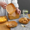 Assiettes à biscuits, assiettes carrées en plastique, ensemble de plateaux avec support de rangement de 8 plats à grains de bois, support de four loup de 14CM