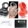 Vibrateurs Choc électrique Stimulateur de testicules Cage de chasteté Mâle Electro Scrotum Pouch Bdsm Bondage Cock Scrotum Sleeve Trainer E-stim Toys 231115