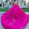 2024 Princesa Fucsia Vestidos de quinceañera con apliques florales en 3D Fuera del hombro Vestido de fiesta Dulce 16 Vestido de fiesta de tul largo Ocasión especial Brithday Vestido VX Ans