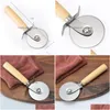 Baking Pastry Tools Round Pizza Cutter Stainless Steel With Wooden Handle Pasta Dough Kitchen Lx0131 Drop Delivery Home Garden Din Dh8Ot