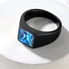 Wedding Rings U7 Men Personalized Signet Rings Stainless Steel Ring with Square Gemstone Birthstones Size 7-14 231114