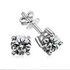 Stud Real Moissanite Oreing Brings 14k White Gold plaqué argent sterling 4 Porg Boucle d'oreille de diamant pour femmes Men Oreille 1CT 2CT 4CTSTUD