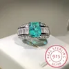 Solitaire Ring Fashion S925 Silver Jade Princess Paraiba Par Ring Women's Double Diamond Crystal Engagement Anniversary Gift Jewelry 231115