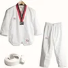 Beschermende uitrusting Wit Taekwondo-uniform Voor competitie Dagelijkse training WTF Karate Judo Dobok-kleding Kinderen Volwassen Unisex Vechtsport Gi 231115