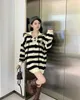 Kvinnors stickor Tees Designer Mi * 2023 Autumn/Winter New Lace Up Navy Neck Stripe Hollow Out Knit Sweater