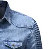 Mäns casual skjortor män skjorta varumärke manlig långärmad denim fast färg veckad lapptäcke smal fit cyklist blå grå 3xlmen's