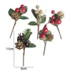 Couronnes de fleurs décoratives 5pcs fleur artificielle fausse neige givre pin branche cône baie houx bricolage arbre de noël ornement maison décor de noël