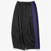 Men's Pants Purple Stripe Wide Hem Sweatpants Men Women Needles AWGE Leg Trousers Embroidery Butterfly Track Elastic Waist Y2k