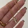 Pendant Necklaces Fashion Boho Gold Color Cross Crystal Zircon Necklace Simple Temperament For Women Girls Jewelry Gift Wholesale