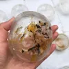Dekorativa figurer Naturliga gula gummi blomma skålkvarts kristaller helande stenar reiki hem dekoration för gåvor