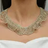 Chains Sparkling Gold Color Crystal Collar Chain Choker Necklace Bridal Women Wedding Party Diamante Rhinestone Jewelry Gifts