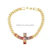 Urok bransolety złoty łańcuch liści Braceletów krzyżowych dla kobiet mticolor cz kryształowa biżuteria ochronna BRTC13 DROP DODATKA Żyd DHI8P