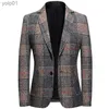 Herenjassen 2023 Mode Nieuwe Heren Casual Boutique Business Plaid Slanke Formele Pak Jurk Blazers Jasje CoatL231115