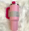 US Stock Pink Flamingo 40oz Quencher H2.0 Mugs Cups Camping Travel Car Cup rostfritt stål Tumblers Cups med silikonhandtag Valentins dag gåva 1211