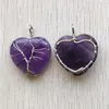 Pendant Necklaces Natural Amethyst Stone Handmade Wire Wrapped Tree Of Life Heart Pendants 30mm For Jewelry Making Wholesale 6pcs/lot