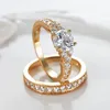 Wedding Rings 2pcs! Luxury Cubic Zirconia Engagement Ring Sets For Women Gold Color Metal R168