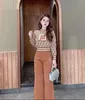 Women's Two Piece Pants Designer 2023 Casual Knit Pie Fashion Crew Neck Long Sleeve Knitted Letter Full Print F Sweater + Trousers Two-Pie Set 17U7