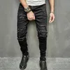 Mężczyźni S Jeans Mężczyznę Patch Patch Chudy Pencil Spodnie Mężczyzna High Street Stylish Risted Solid Slim Hip Hop Denim Spoders 231114