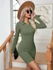 Grundläggande avslappnade klänningar Höst- och vinterkvinnor S Pit Stripe Polo Collar Lång ärm Kort kjol Fashion Wrap Bottom Dress 231114