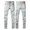 Lila jeans designer mens orolig svart rippad cyklist smal fit motorcykel cyklister denim för mens mode svarta märke byxor