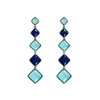 Dangle Earrings Fashion Dark And Light Blue Square Stone Color Blocking Long Drop Cubic Zirconia Women Jewelry Cool Tone Black Gun