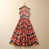 캐주얼 드레스 유럽과 미국 여성 의류 2023 봄 새 소매 소음 구슬 무지개 스트라이프 프린트 세련된 드레스