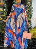 Casual Dresses Summer Printed Dress Vonda Women 34 Sleeve Vintage Elegant Party Pleated Maxi Loose Vestidos Robe Femme 4# 230414