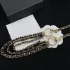 Pendant Necklaces European and American high-quality popular jewelry twist chain black sheepskin belt with half piece pearl multi-layer waist chain