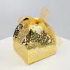 Present Wrap 10st Golden Color Boxes Hollow Rose Flower Biscuit Paper för bröllop barn födelsedagsfest godis