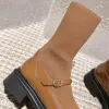 Chanells dames chanellies nieuwe chaannel echte designer laarzen merk enkelstijlen lederen stretch gebreide dikke hakken korte laarzen top hoogwaardige schoenen vrouw fash