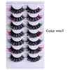 Couilles de cils colorées Cils de vison avec couleur à l'extrémité des coussins de cils colorés moelleux dramatiques longs Cat Eye cils Full Curly 3d D Curl Extensions Strip Pack 7 paires