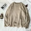 Women's Sweaters Men Women Streetwear Hip Hop Pullovers Jumper Fashion Oversized All-match Men Spring Wash Hole Ripped Knit Sweaters 231115