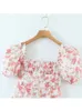 Casual jurken vrouwen lente zomer vintage mode mode puff mouw bloemenprint slanke vierkante kraag zijkant lang midi jurk 230414